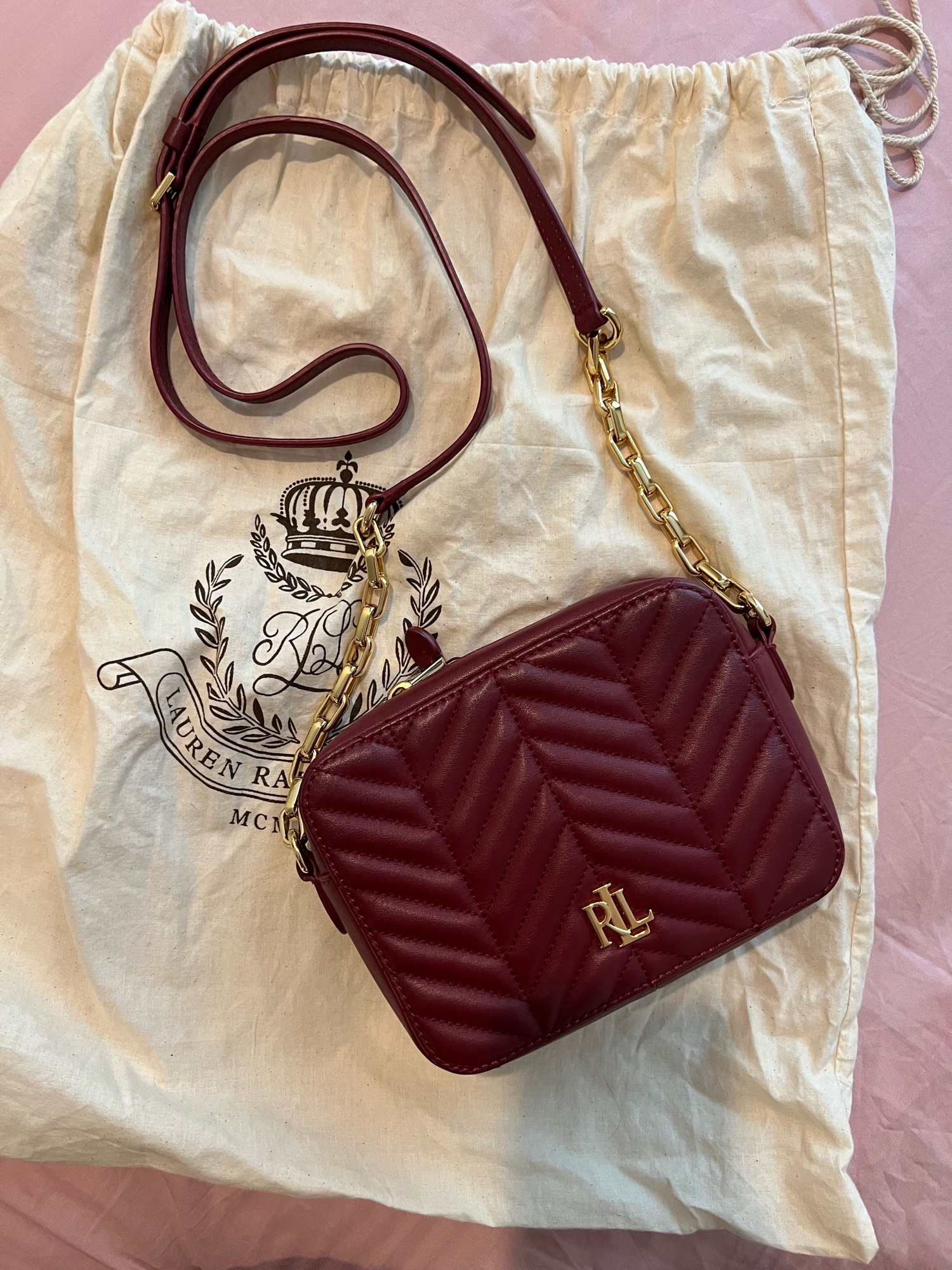 Lauren Ralph Lauren 100% leather store burgundy shoulder bag