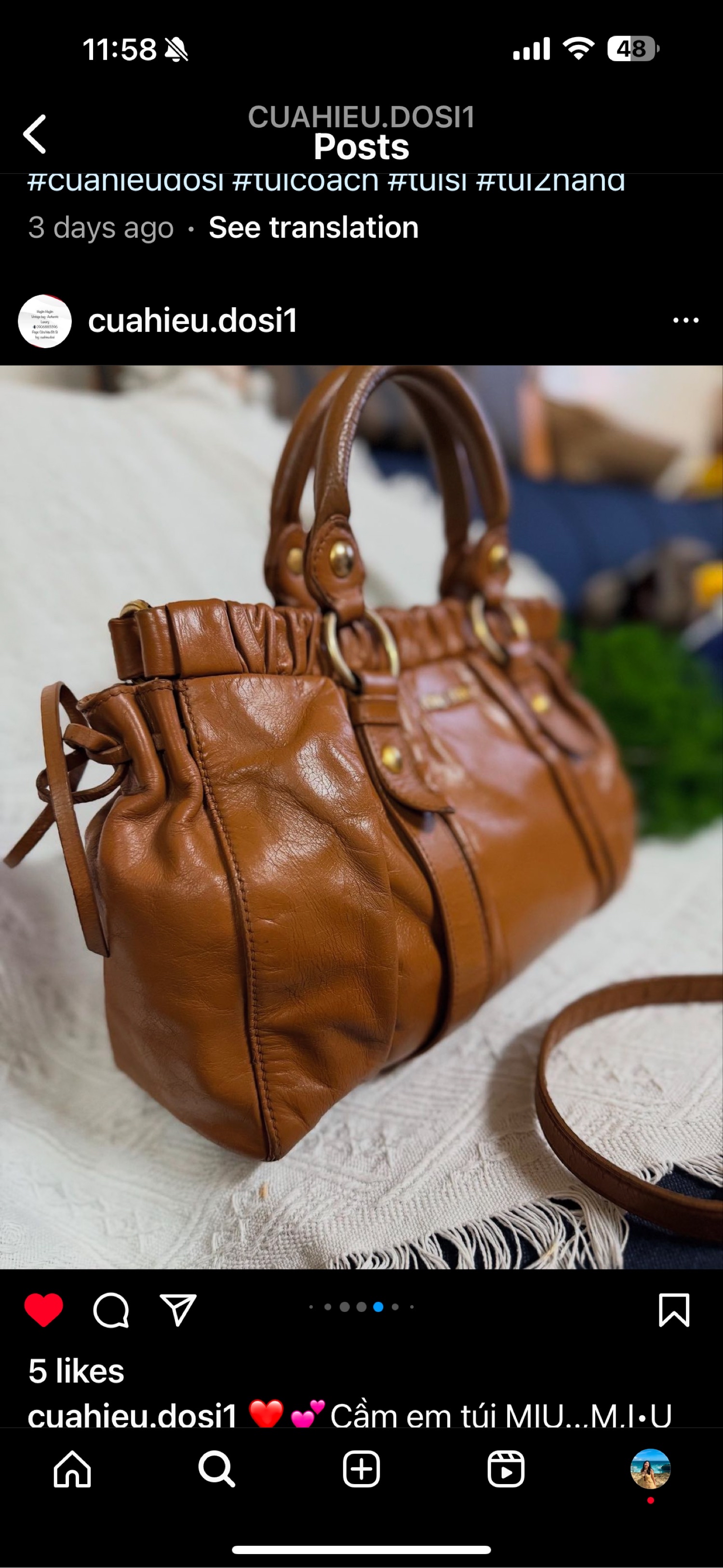 Miu Miu Cognac Vitello Lux Leather Bow Top Handle Bag