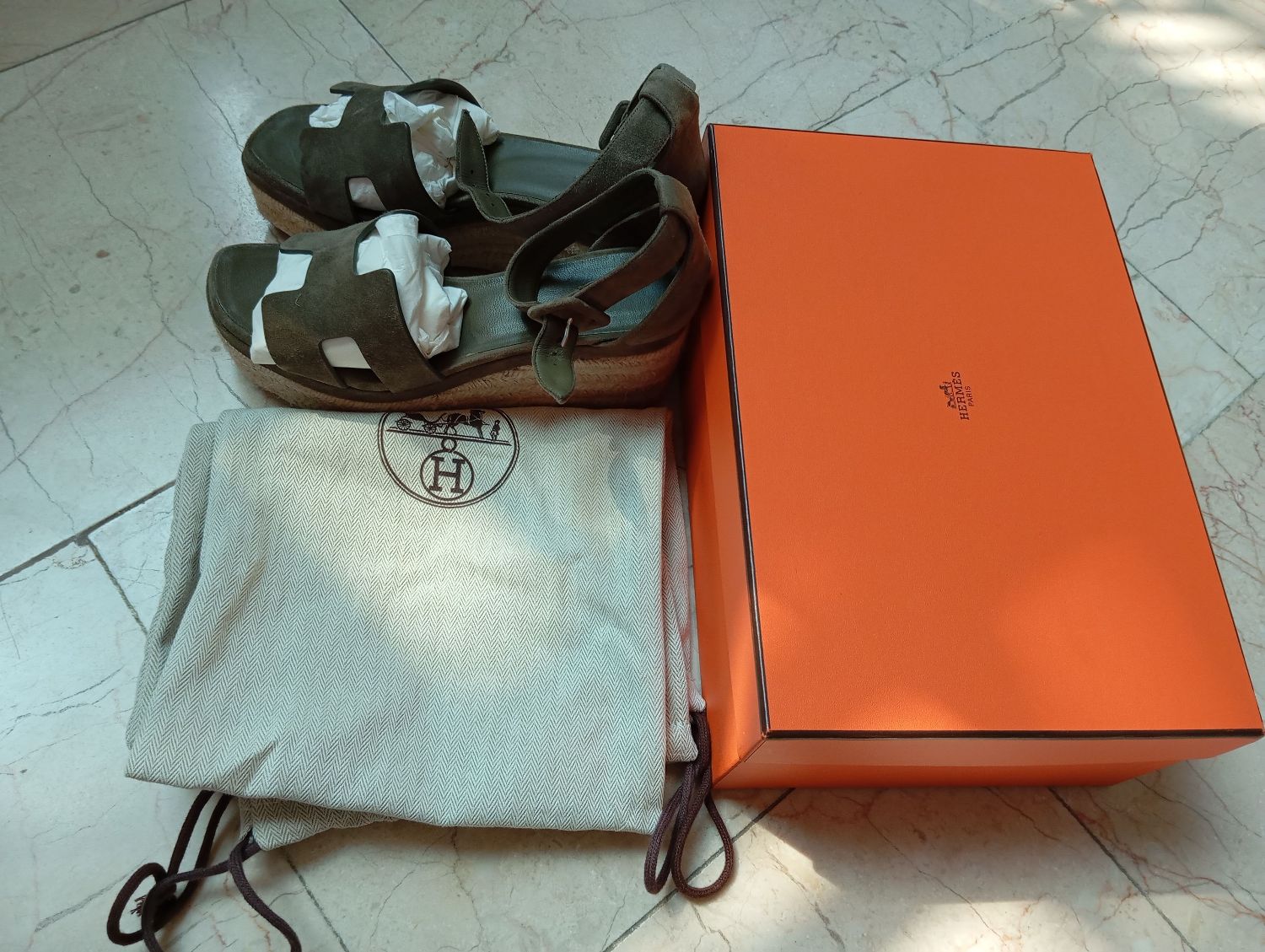 Hermes Elda Espadrille Green High heels - RE.LOVED