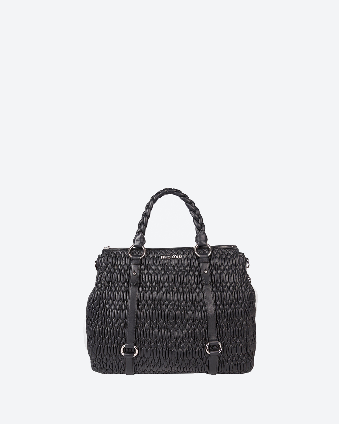 Miu Miu Black Cloquet matelasse leather shopper tote bag