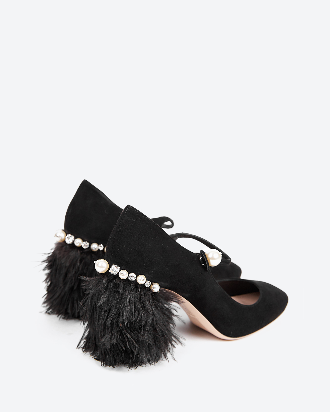 Miu Miu Mary Jane Black Heels with feather 35